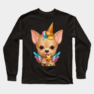 Fawn Smooth Coat Chihuahua Ice Cream Unicorn Long Sleeve T-Shirt